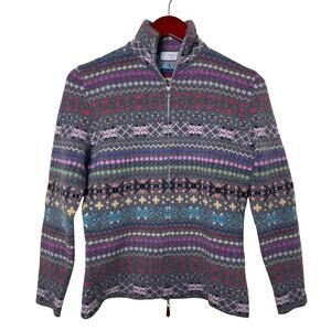 Richard Grand vintage 100% cashmere Fair Isle ski full zip turtleneck sweater M